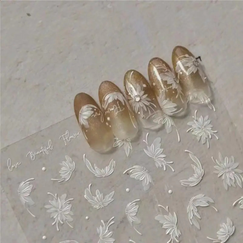 100pcs 5D Diamond White Flower Nail Art Stickers Japanese Exquisite Kawaii Acrylic Nail Decoration Decals DIY Adhesive Accessori 241017