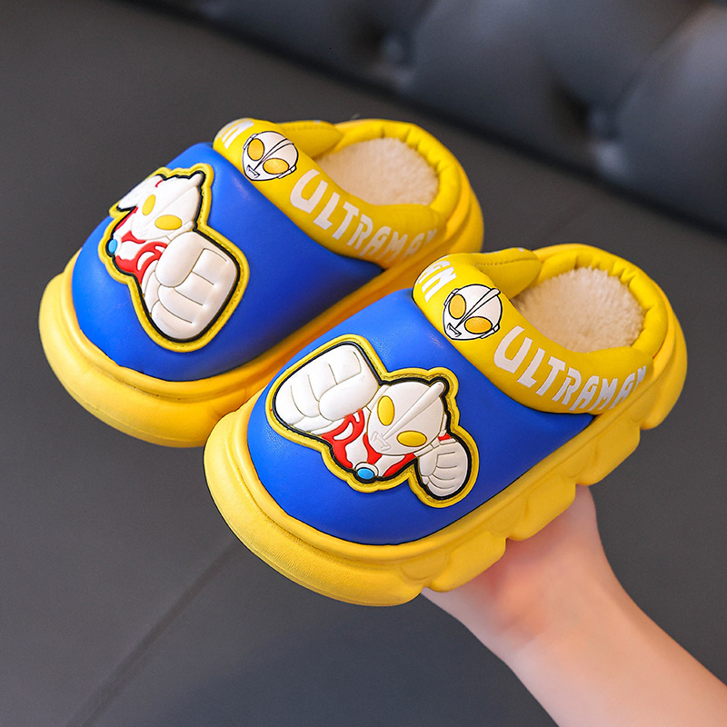Ultraman children's cotton slippers for boys, waterproof for autumn and winter, anti slip and warm for children indoors, cotton slippers for babi