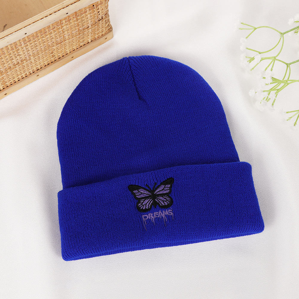 Stylish Fall-Winter Knit Cap Featuring Butterfly Embroidery & Ear Covering