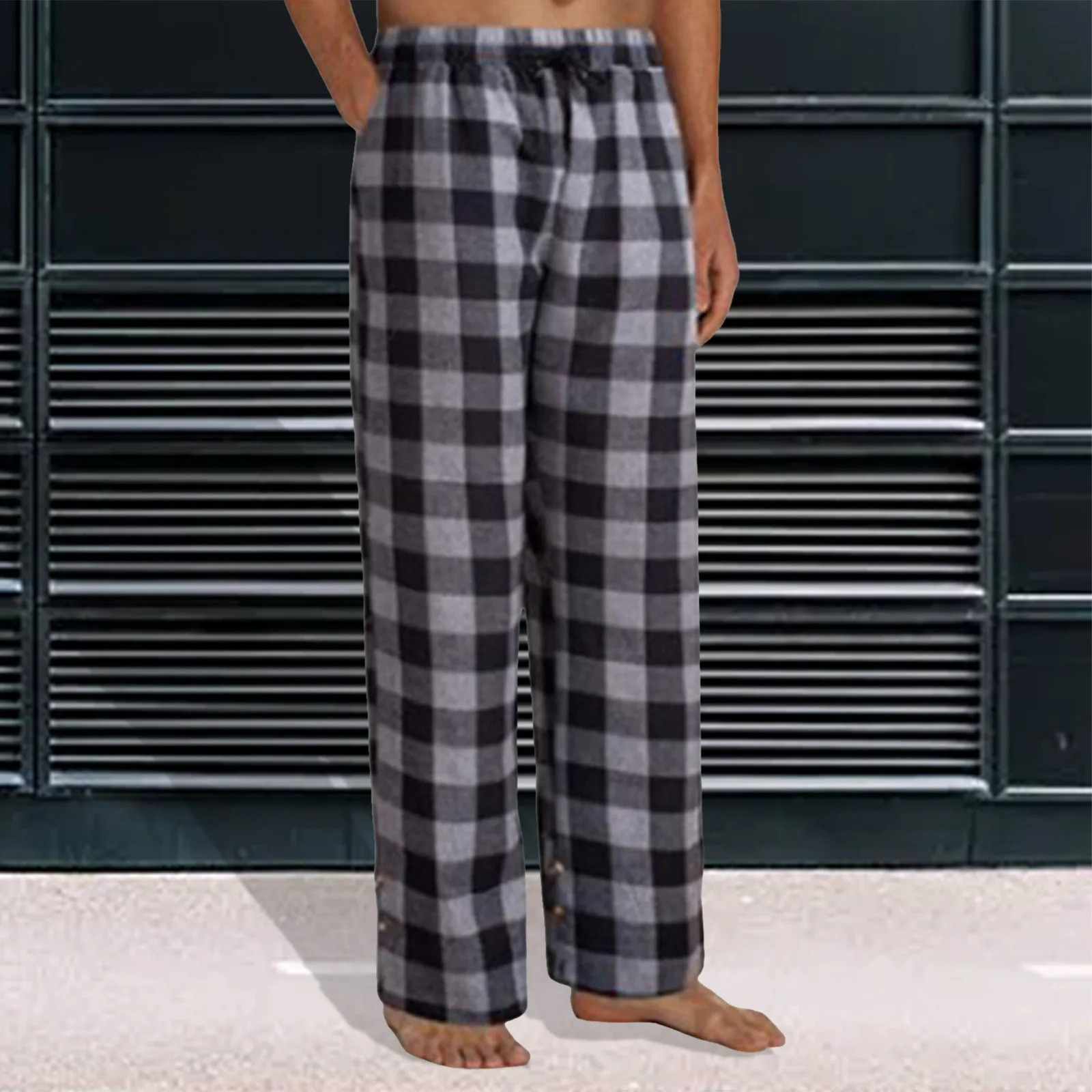 Mens Plaid Pajama Pants Fashion Sleepy Long Trousers With Pockets Soft Bottom Classic Home Wear Elastic Waisted Sweatpants 241018