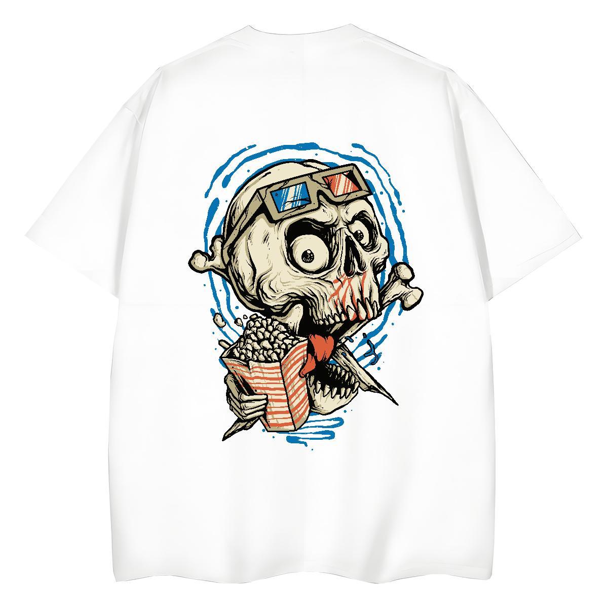 TOP Quality T Shirts Women 100% Cotton 230g Round Neck Short Sleeve Sport skull Couples T Shirts Loose fit Cartoon Floral Printing Clothings