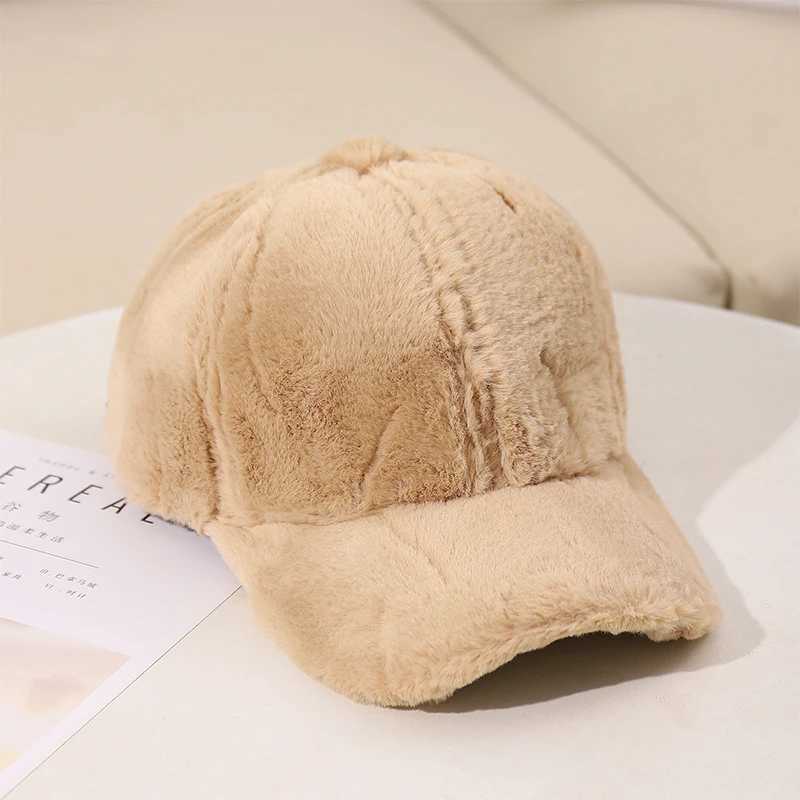 2023 New Fluffy Baseball Cap For Men Women Winter Thick Plush Peaked Hat Faux Fur Duck Tongue Caps Warm Ear Protection BonnetX241018