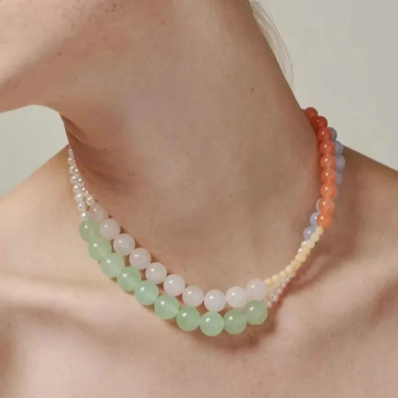 Classic colored natural stone freshwater pearl beads with high-end feel irregular dopamine necklace collar chain sweater necklace 241018