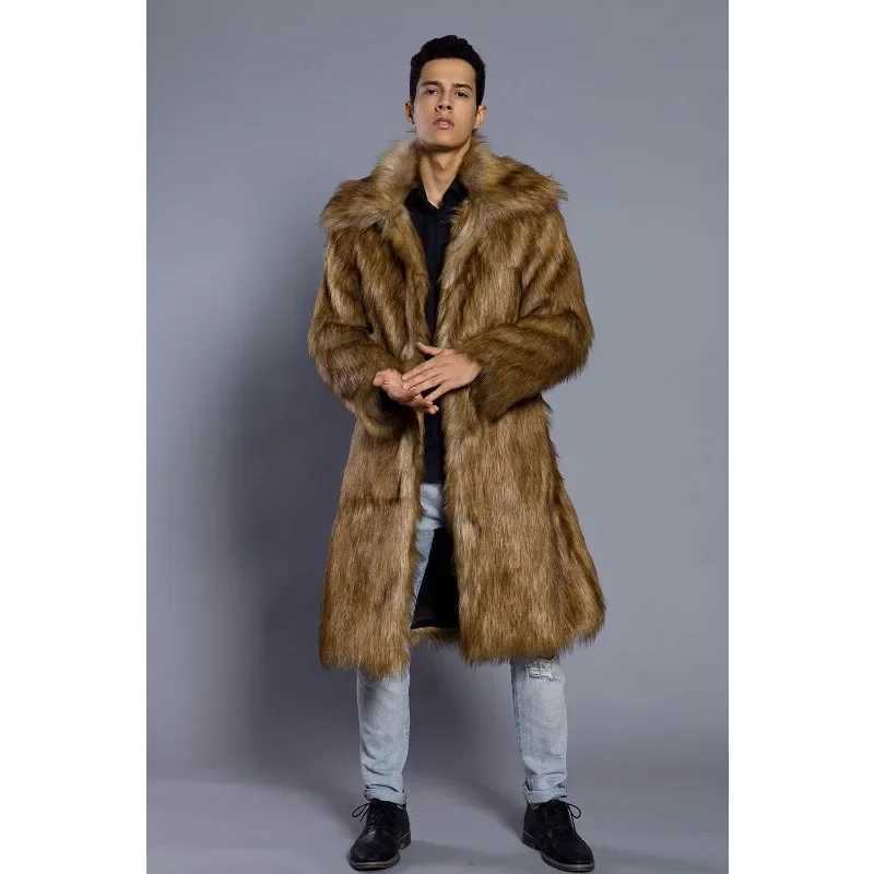 Matching jacket outerwear faux fur faux fur coat trench coat mens black and white steampunk fur leather jacket W241017