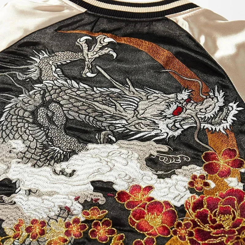 Embroidered Dragon Hip Hop Jacket Contrast Color High Street Baseball Coat Harajuku Trendy Outerwear Casual Loose For Men 241018