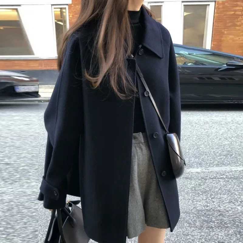 Black Cropped Woolen Overcoat For Women Petite Size Autumn/winter Season Hertogin Style Wool JacketX241009