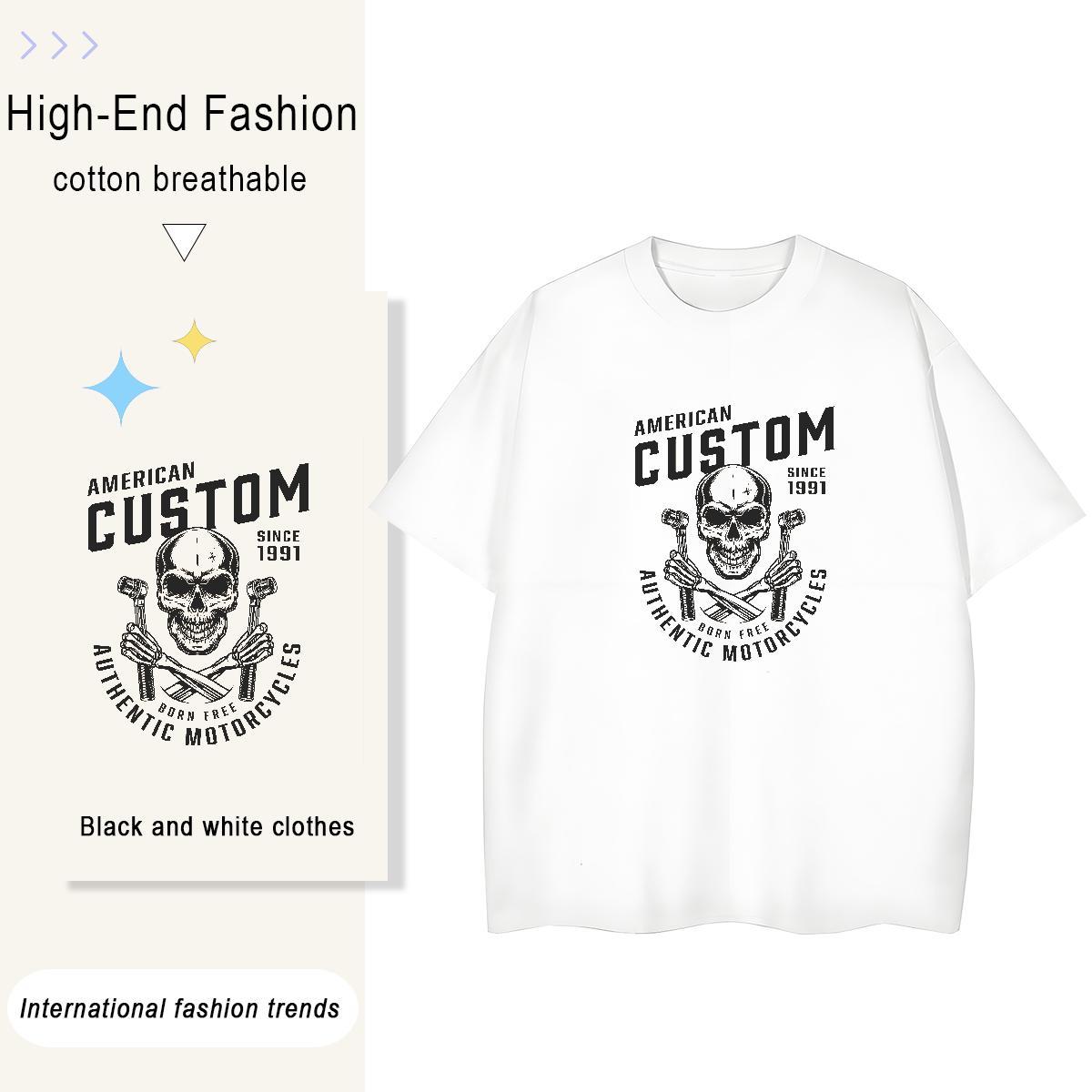 Classic T-Shirts for Women 230g Pure Cotton O-Neck Short Sleeve Beach skull Unisex Tshirts Free Shipping DIY Anime Printed Clothes Shirt
