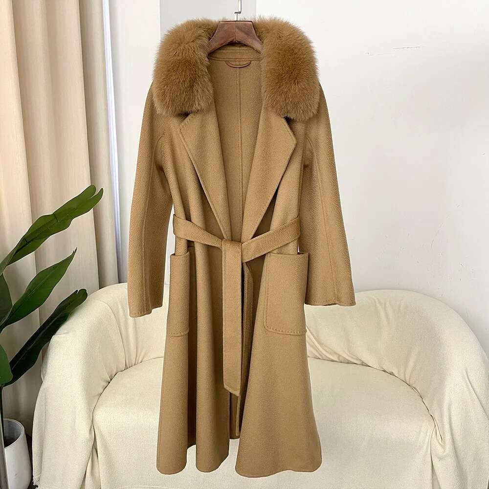 New Natural Jacket Autumn And Winter Fox Real Wool Women's Mid-Length Coat Removable Fur Collar