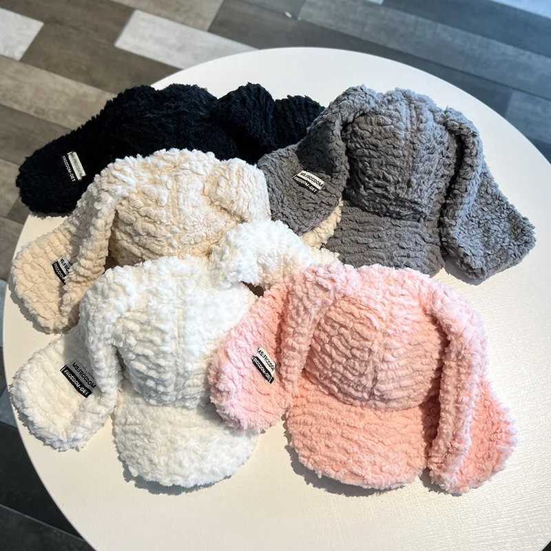 Cute Long Rabbit Big Ear Baseball Cap Sweet Girls Winter Plush Warm Hat y2K Student Adjustable Hip Hop Caps For Party CosplayX241018