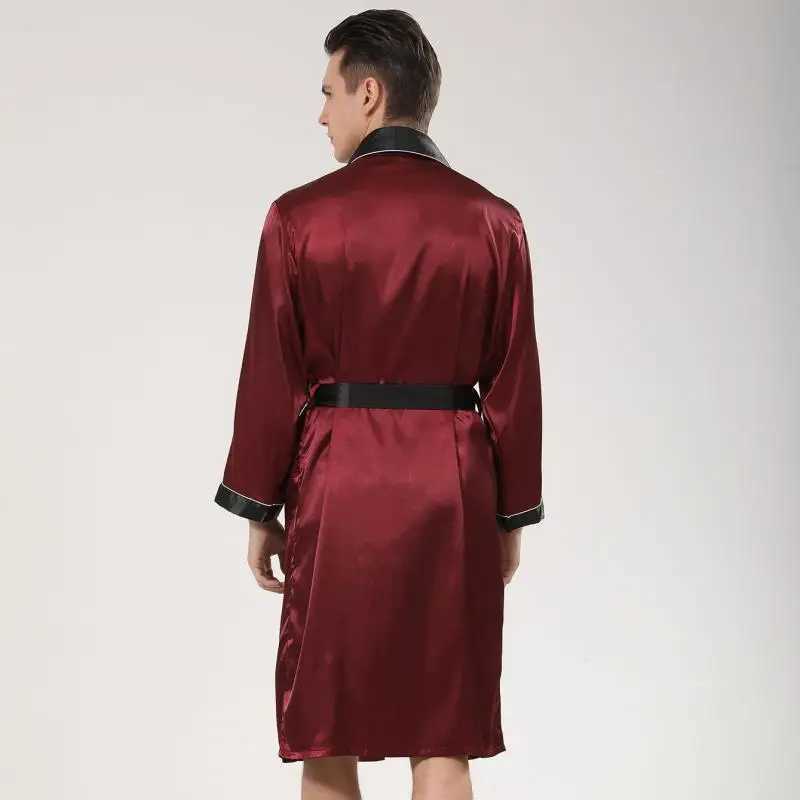 Men Satin Robe Set Loose Bathrobe Gown Long Sleeve 2PCS Sleewear Lapel Robe Shorts Male Casual Sleep Set Silky Pajamas SetXJ241018