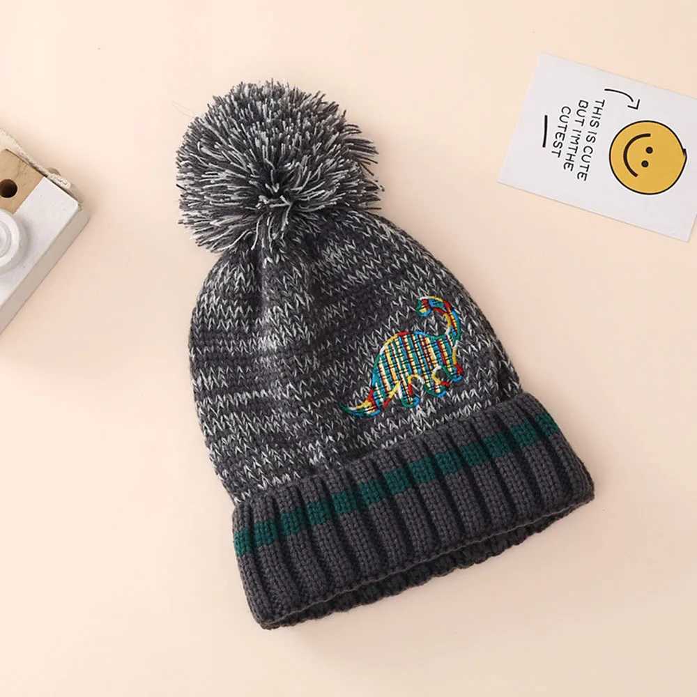 Childrens Wool Beanie Newest Winter Boys Embroidered Dinosaur Knitted Hat Classical Warm Hats For Girls Kids 2-6 Years LX241018