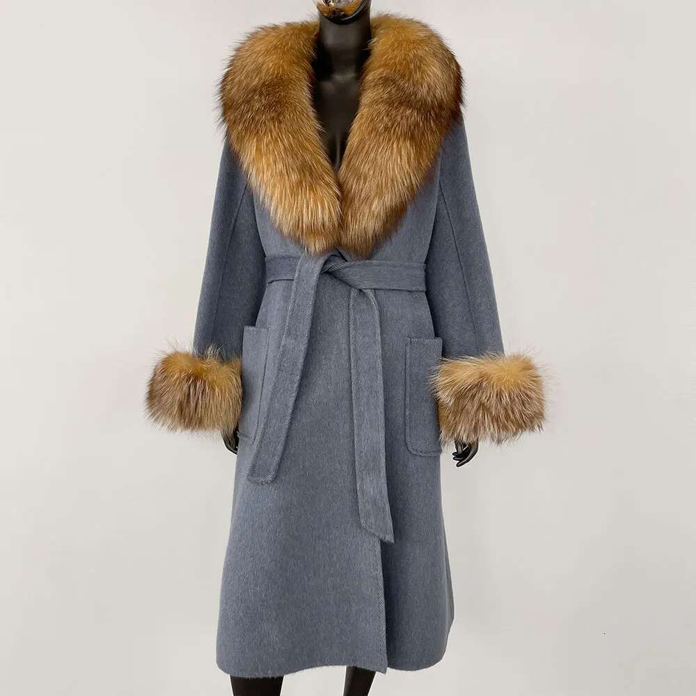 Female Clothes Wool Jacket Women Woolen Winter Natural Long Modern European Real Fox Fur Coat Fashion Casual New
