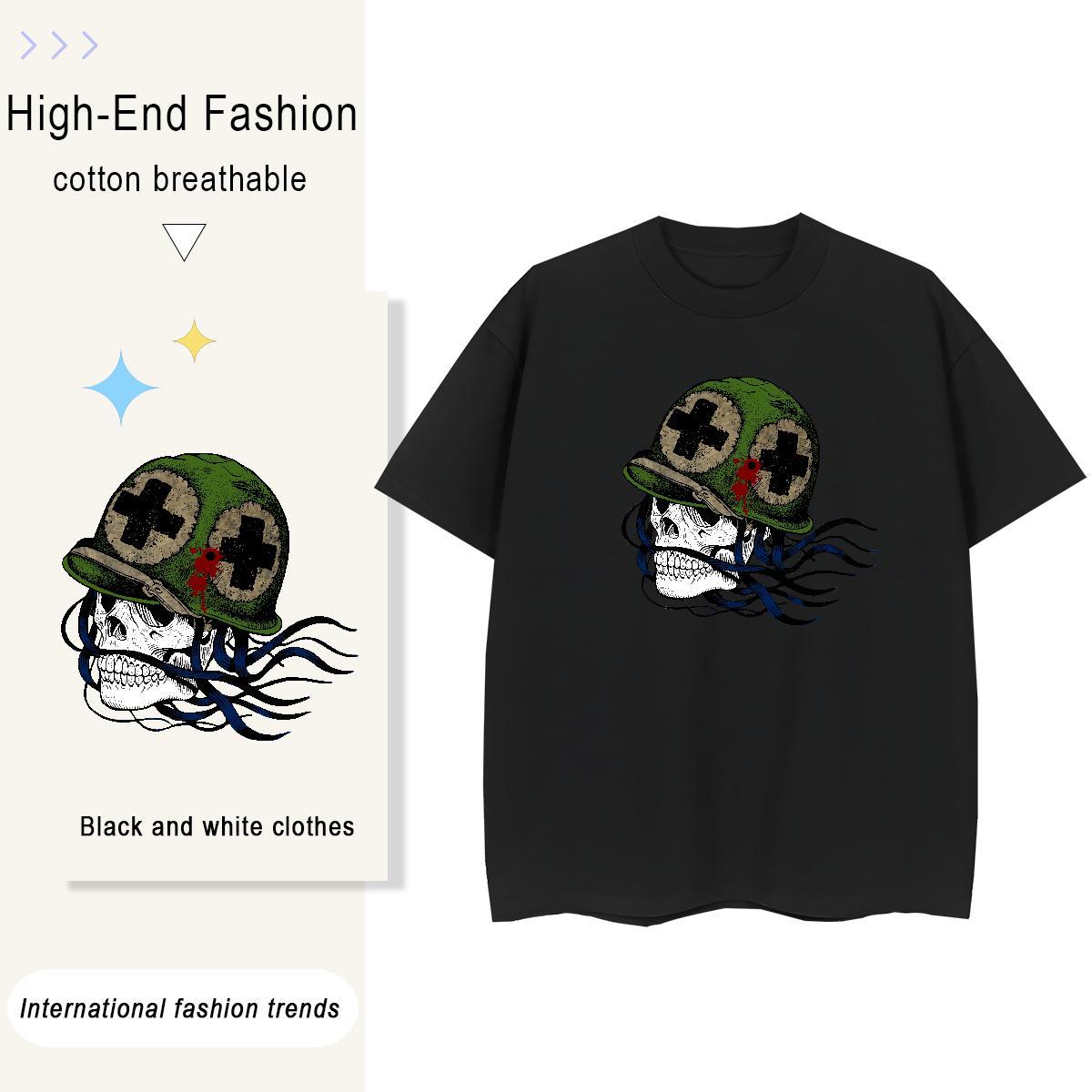 DIY T Shirt For Woman 230g Pure Cotton Round Neck Short Sleeve Street Wear skull Women Tees Comfortable Cartoon Print Top Shirts