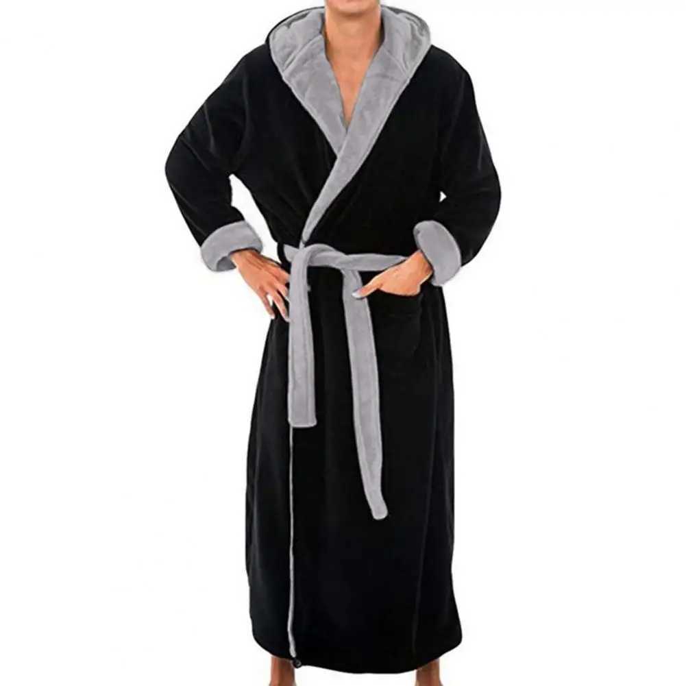 Plush Bathrobe Luxurious Mens Hooded Bathrobe with Adjustable Belt Ultra Soft Absorbent Male Robe with Pockets for UltimateXJ241018