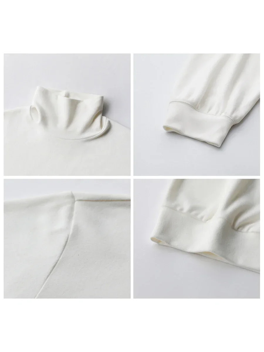CHIC VEN Women TShirts Loose Long Sleeve Solid High Collar Basic Tees Warm Woman Tops Winter Autumn 241018