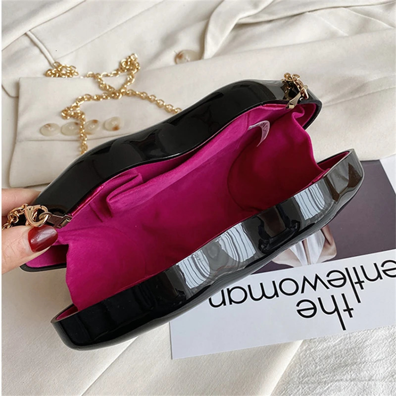 Womens small cross body bag solid handbag womens fashion cute big lips jelly red mouth chain wallet clutch shoulder bag women241018