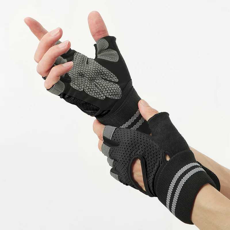 Mens Breathable Fitness Gloves Silicone Palm Hollow Fitness Gloves Weightlifting Exercise Dumbbell Cross Fitness GlovesW241018