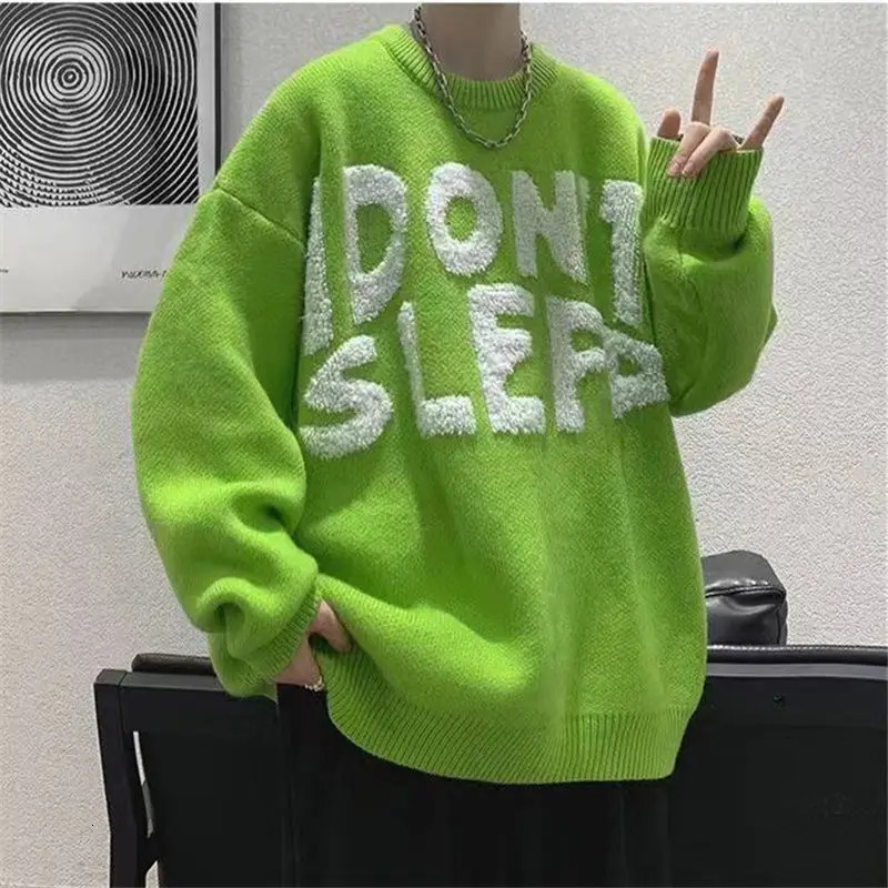Fashion ONeck Loose Allmatch Embroidery Letter Sweater Mens Clothing Winter Korean Pullovers Casual Tops 241018