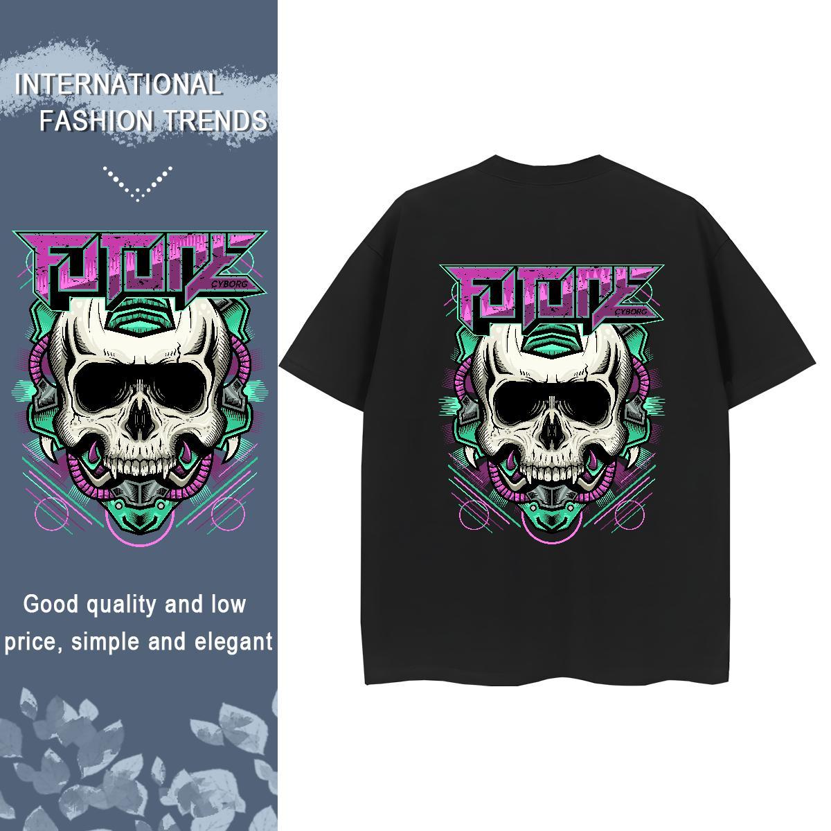New Women T Shirts 100% Cotton 230g Breathable Soft Street skull Unisex Tshirts Wholesale Custom Print Oversized Tees Shirts