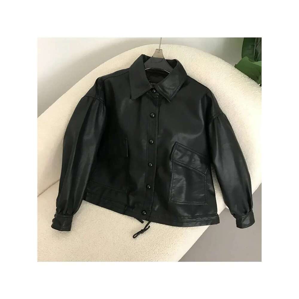 2024 Spring Faux Leather Jacket Women Streetwear Autumn Long Sleeve Short Coats Loose Warm Moto Biker Outwear American Style
