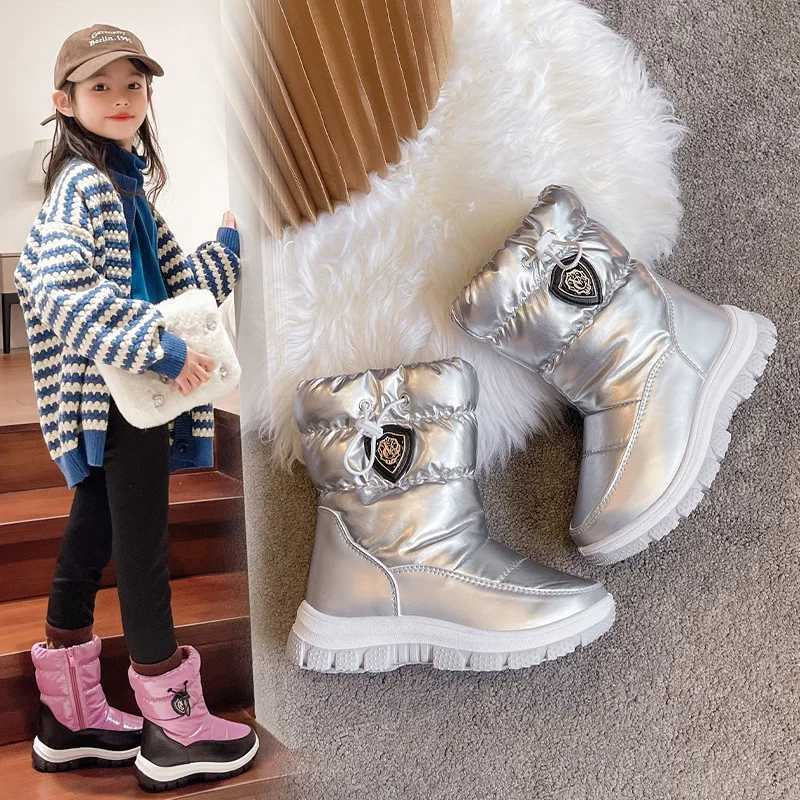 Boots Winter Warm Plush Childrens Snow Boots Waterproof and Anti slip Childrens High Top Outdoor Boots Thick Cotton Shoes H241018
