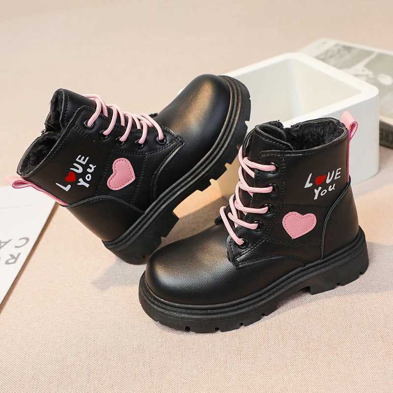 Boots Girls Fashion Leather Boots Kids Swt Princess Boots Fashion Children Ankle Boots Non-slip All Match 2024 Winter New H241018