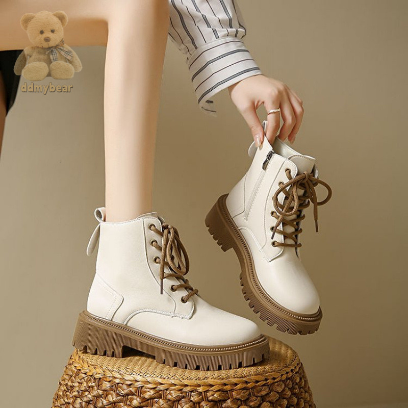 Ddmybear Thick Soled White Martin For Women In Autumn Winter 2024, New British Style And Velvet Motorcycle Short Boots, Women's Boots Chinese Bra