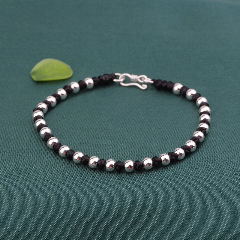 Bokai S925 pure silver jewelry DIY hand woven 4mm bead Versatile bracelet for couples 241018