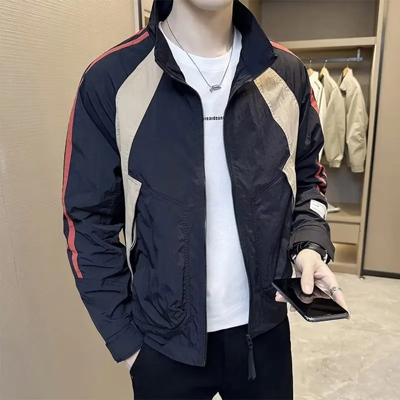 Vintage City Boy Stand Collar Work Jacket Men's Autumn Loose Fit Casual Solid Color Versatile Baseball Uniform Thin Length