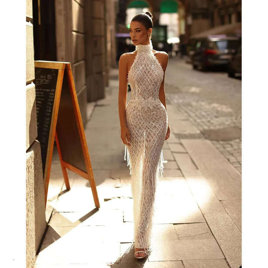 Dresses Sleeveless Wedding Mermaid Unique Halter Gorgeous Design Applicants Beads Zipper Or Length Custom Made Plus Size Bridal Gown Vestidos De Novia