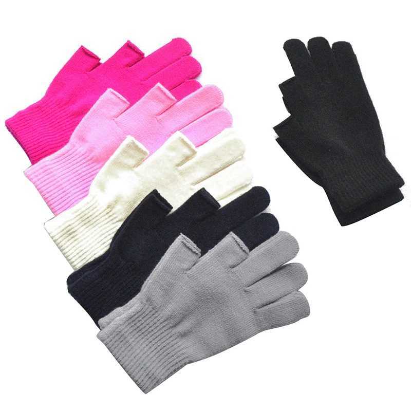Neutral Half Finger Gloves Knitted Gloves Winter Warm Work Gloves Double Finger Exposed Writing Gaming Phone Finger GlovesW241018
