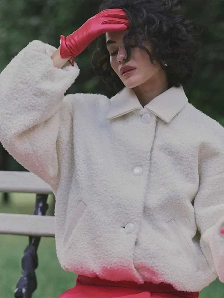 Women Fashion Lamb Wool Furly Teddy Jacket Casual Oversize Long Sleeves Buttons Pocket Coat 2024 Autumn Lady Commute OutwearX241018