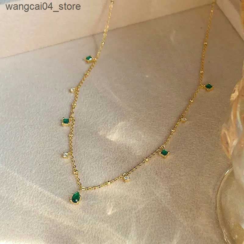 Chokers 925 sterling silver green zirconia pendant necklace charming high-quality sparkling suffocating party gift womens fashion jewelry L240910