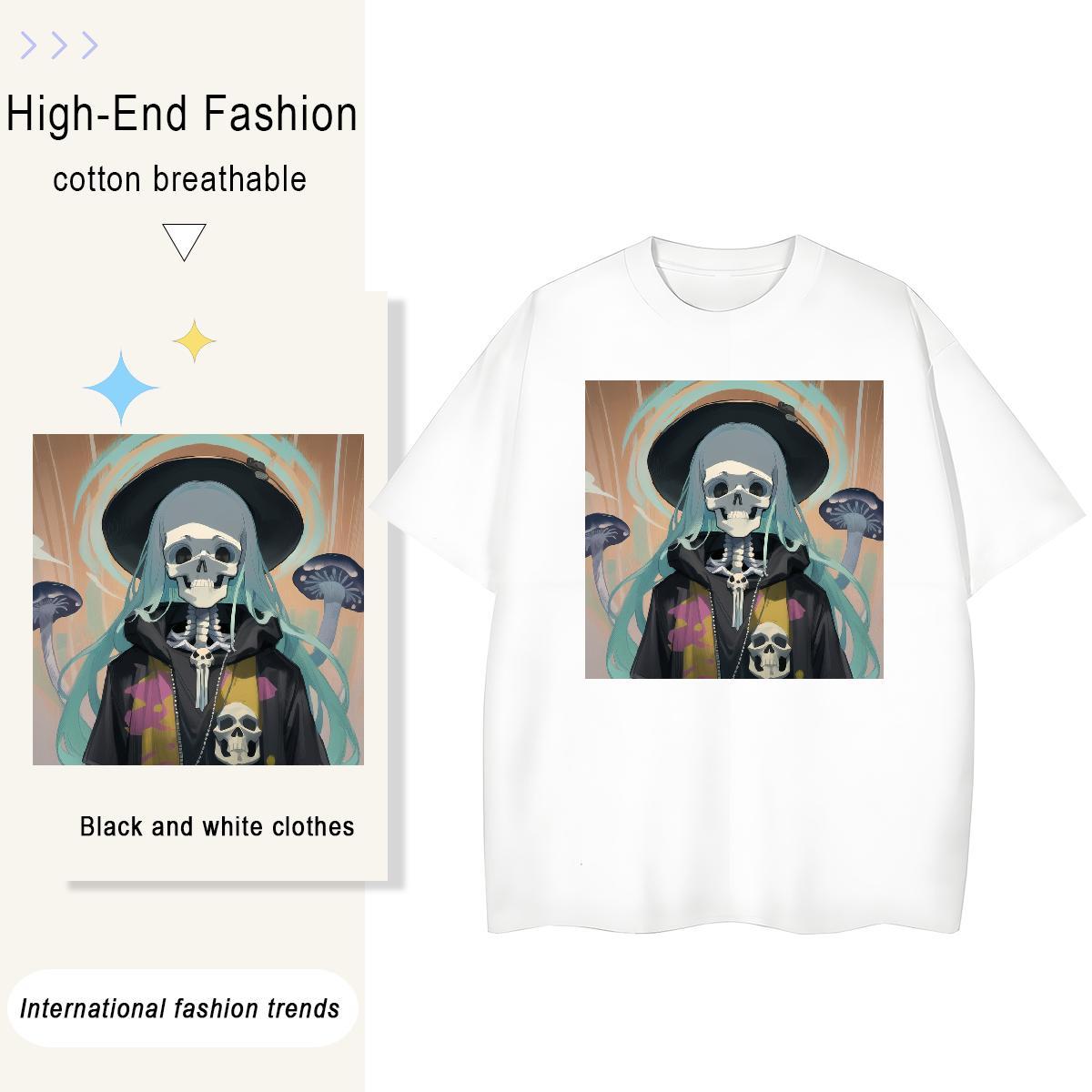 DIY Woman T Shirts 100% Cotton 230g Breathable Crew Neck Beach skull Tshirt for Man Woman Loose fit Anime Oversized Tops Tees