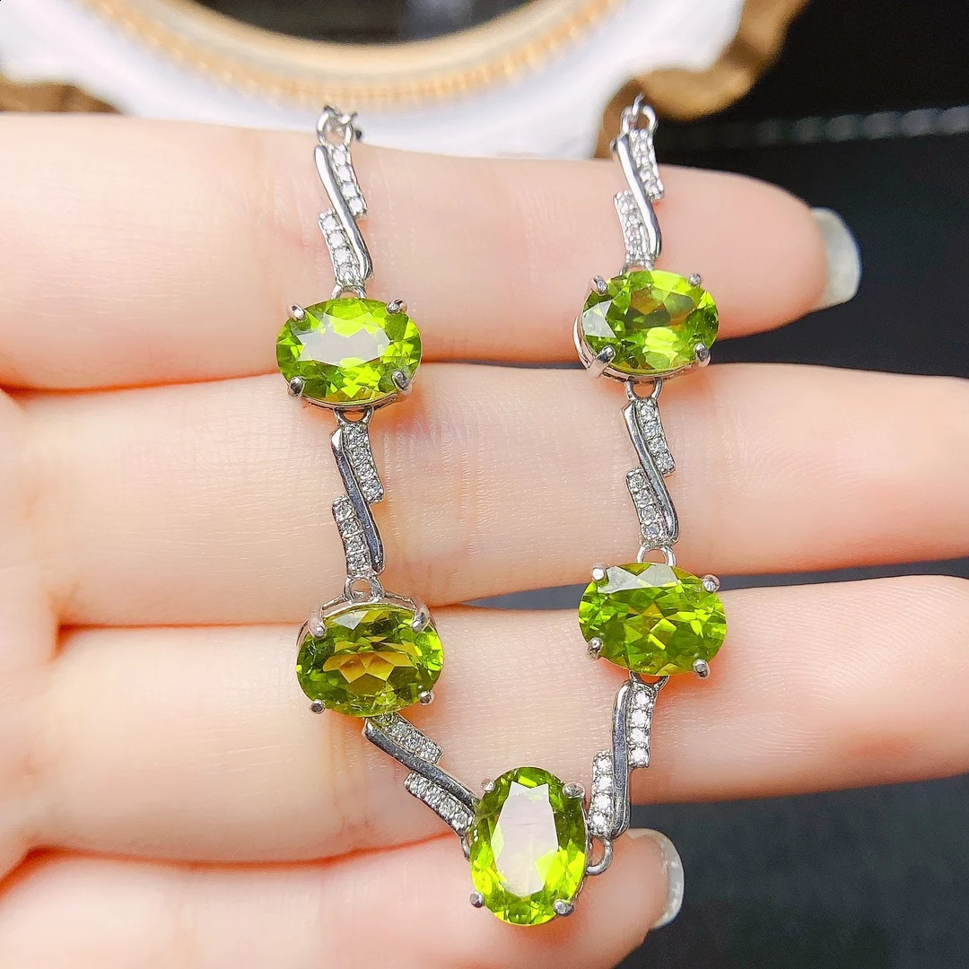 FS Fashion S925 Pure Silver Inlaid 7 * 9 Natural Olive Bracelet with Certificate MeiBaPJ Womens Exquisite Charm Wedding Jewelry 241017