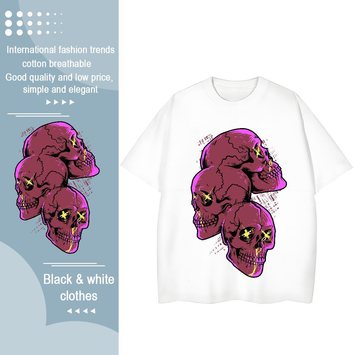 Classic Womens T Shirts 230g Cotton Comfortable Street Casual skull Couples T Shirts High quality Custom Printed Tops Shirt