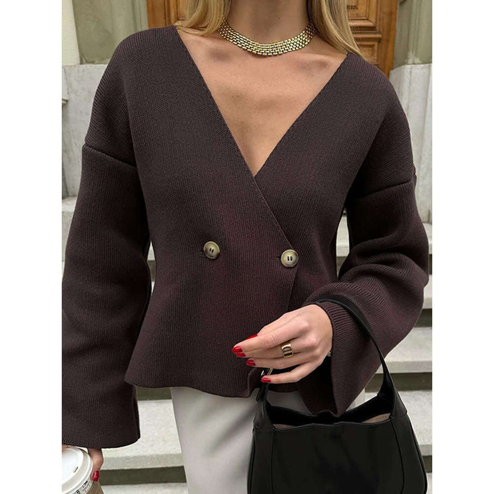 Women's Classic Solid Color Button Fashion Knitted Cardigan New Women Long Sleeves V Neck Elegant Cardigans Autumn Chic Knitwear