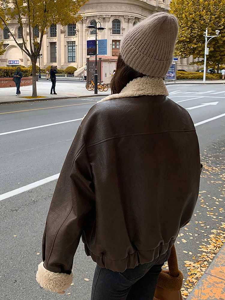 LANMREM Motorcycle Leather Fur Integrated Lamb Wool Coat For Women Lapel Long Sleeves Cool Coats 2024 Autumn Winter New 2DB1057X241018