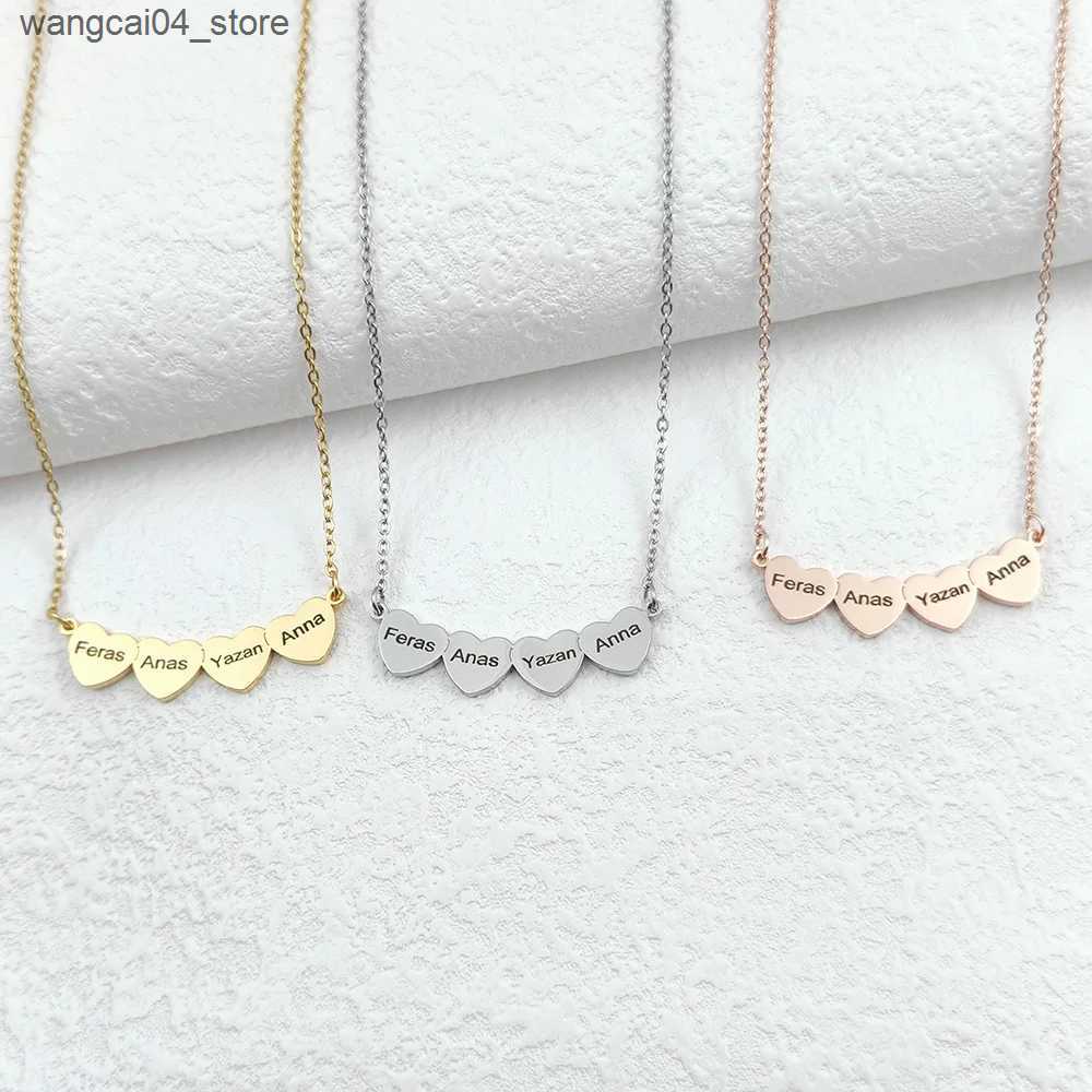 Chokers Customized carved double name love heart pendant necklace made of stainless steel jewelry suitable for womens personalized 1-5 name gold neckl