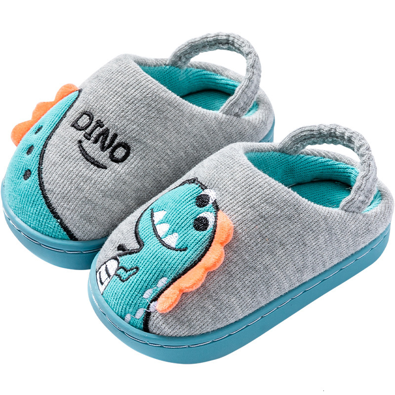 Baby cotton slippers for 1-3 years old and 2-year-old children, anti slip indoor home for infants and young children, dinosaur children's fur sli
