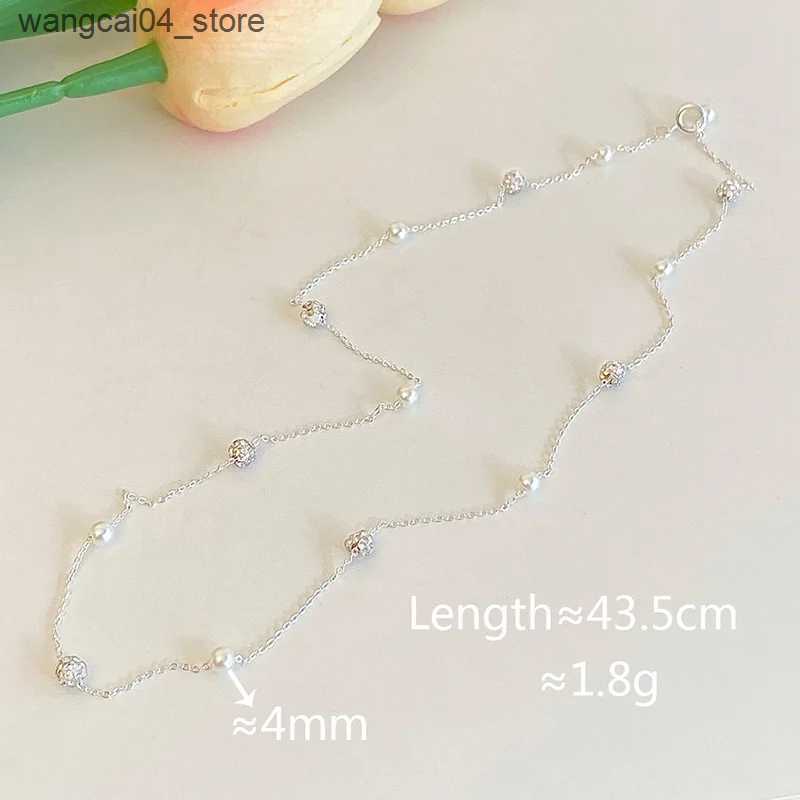 Chokers PONYKISS 925 sterling silver zircon pearl round necklace suitable for womens fashion geometric fine jewelry minimalist accessories L240910
