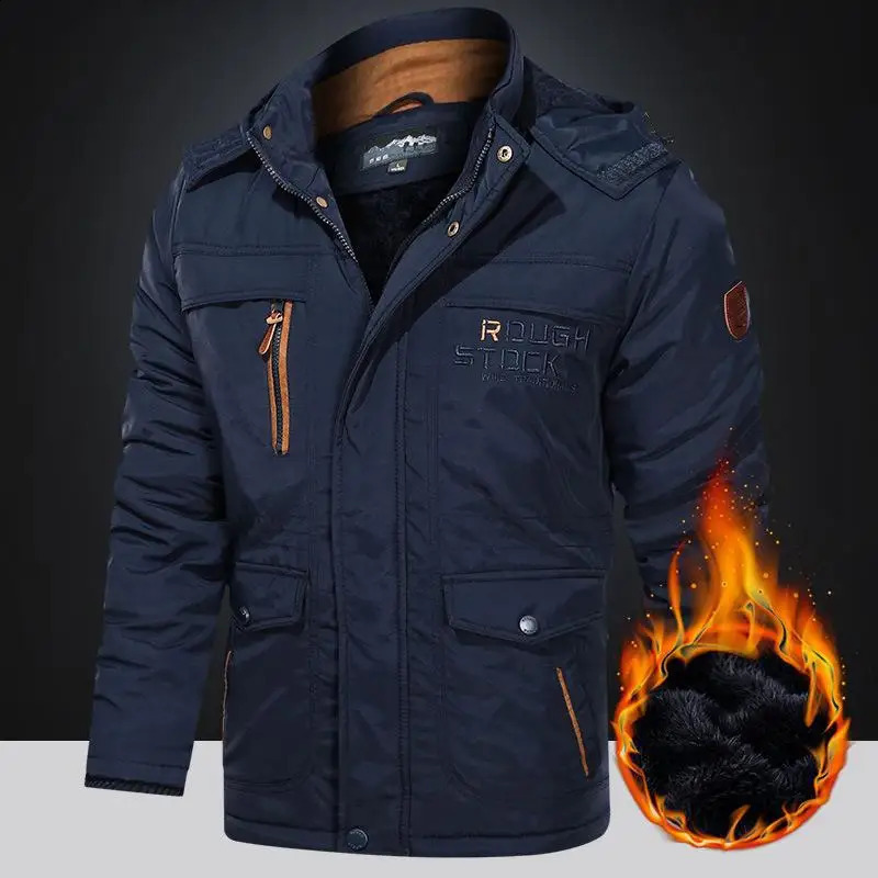 Mens winter jacket with wool lining outdoor Parka jacket hooded windproof machine military thick warm jacket large size 6XL multiple pockets 241007