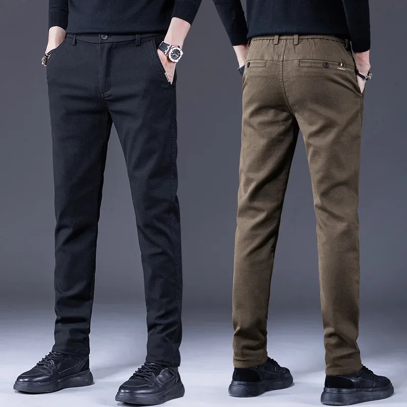 Autumn Classic Mens Clothes Business Casual Pants Fashion Elastic Straight Slim Trousers Male Coffee Gray 241018