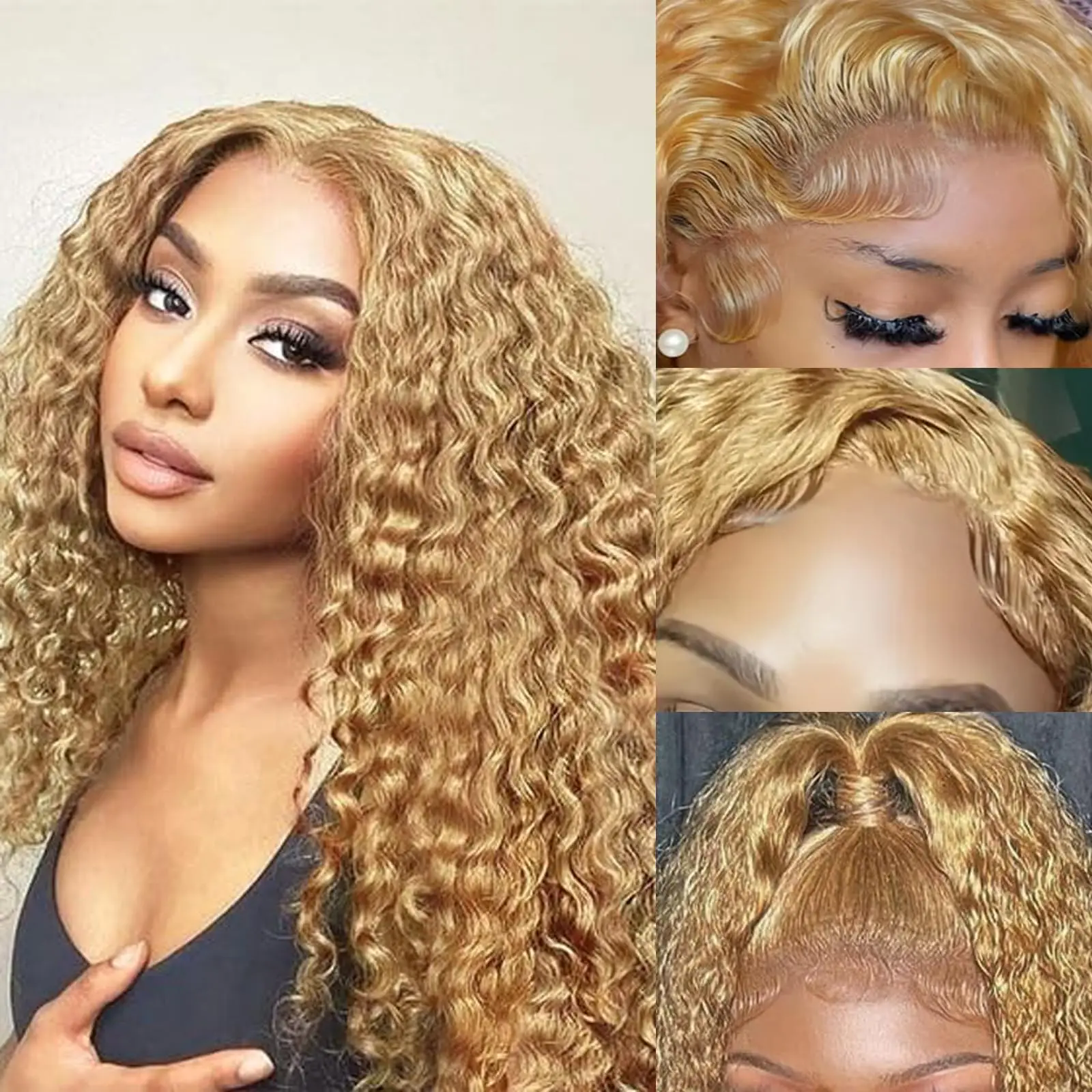 Brazilian Deep Wave Honey Blonde Human Hair Wig transparent HD Lace Front Wigs 27 Highlight Colored Curly Human Hair 13x4 Lace Frontal Wigs