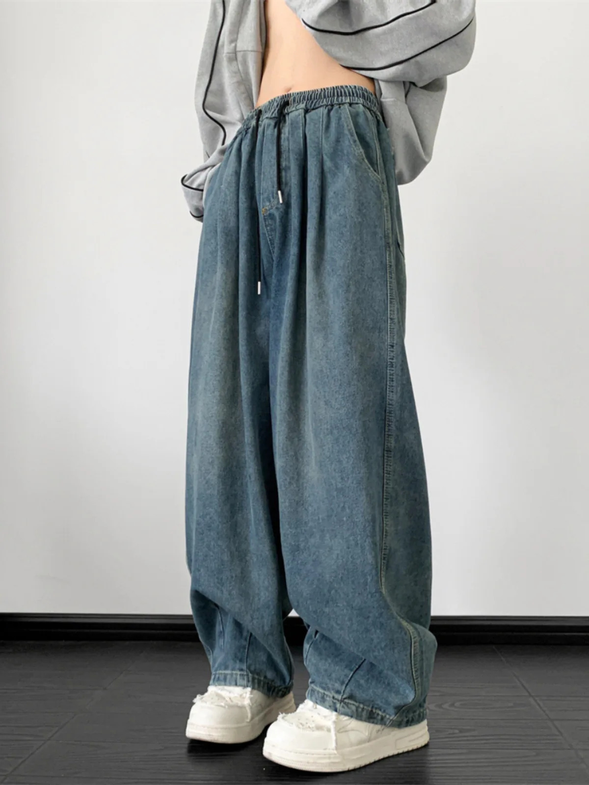 HOUZHOU Wide Leg Jeans Pants Men Streetwear Baggy Distressed Denim Trousers Male Oversize Hollow Out Casual Korean Hip Hop 241018