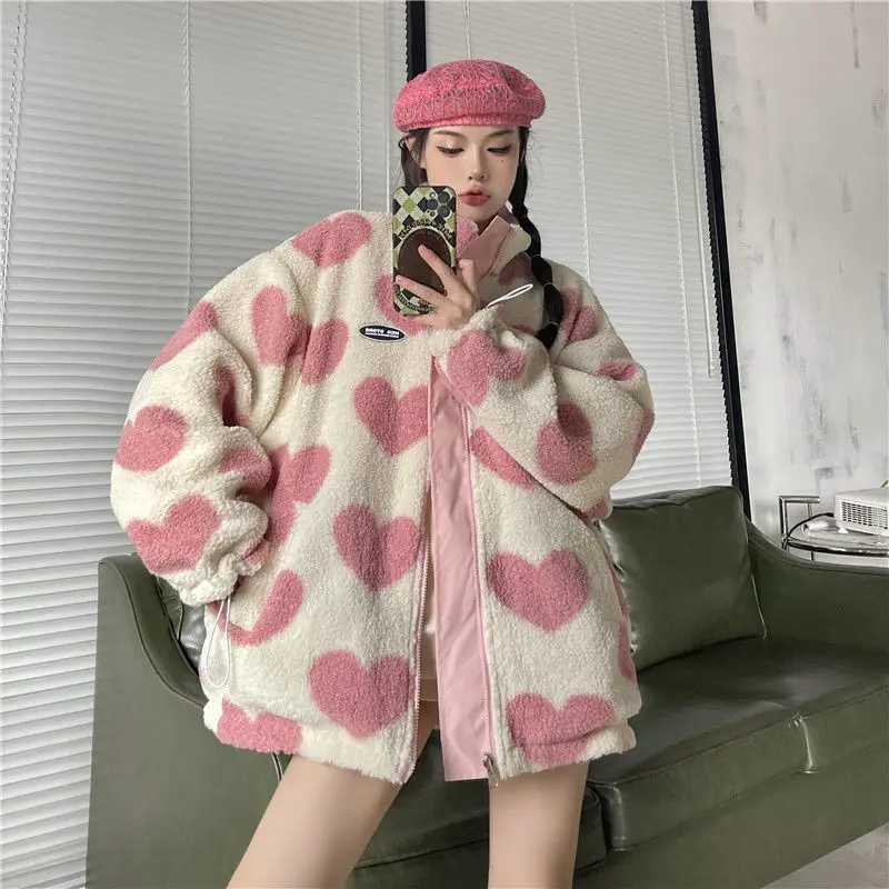 Lamb plush winter new cotton jacket for women loose and thick double sided cotton jacket winter coat women jacket womenX241018