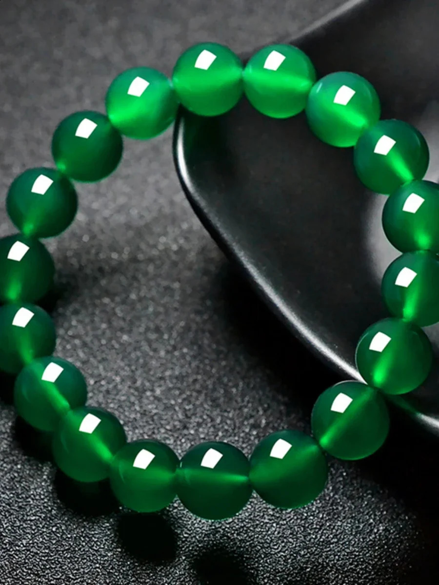 6/8/10/12/14mm Round High Quality Natural Green Agate Bracelet Natural Crystal Jade Classic Womens Agate Handmade Decoration 241018