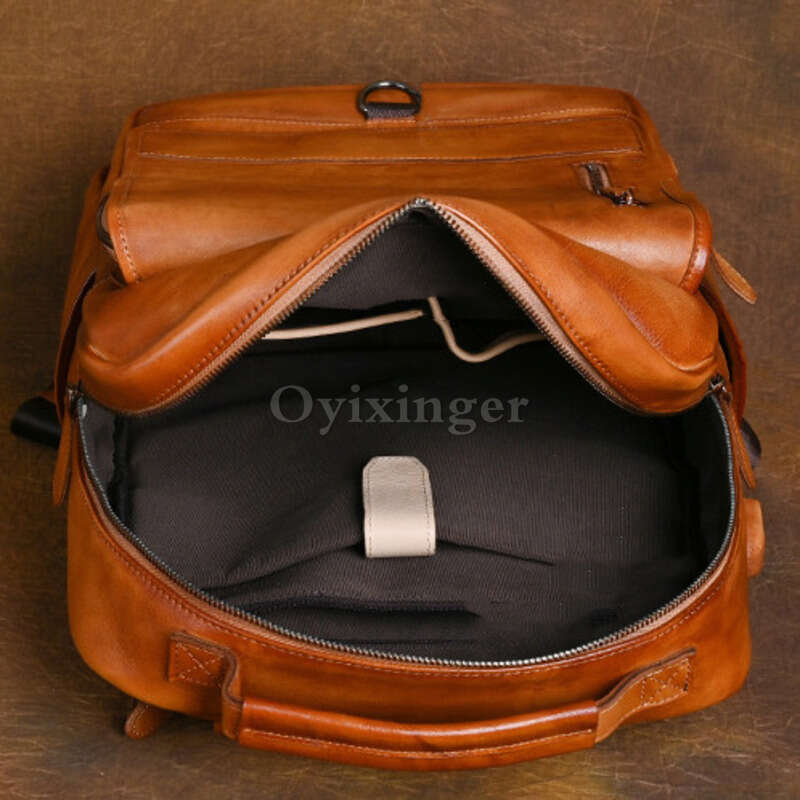 OYIER New Vintage Cowhide Backpack Casual Large Capacity Handbag Versatile Genuine Leather Travel Computer Package
