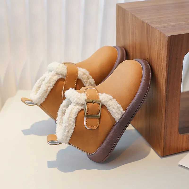 Boots 2023 Winter Childrens Ankle Cotton Boots Shoulder Fluffy Outdoor Snow Boots Warm and Fashionable Girls Round Shorthair Velvet Boots H241018