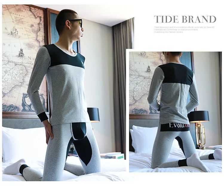 Mens Thermal Underwear Mens thermal underwear suitable for young people round neck basic thin fitting autumn clothing and pants set Tnnager bottom und